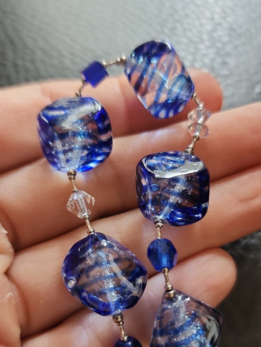 Blue Glass Cube Bead Bracelet - Women's Jewelry